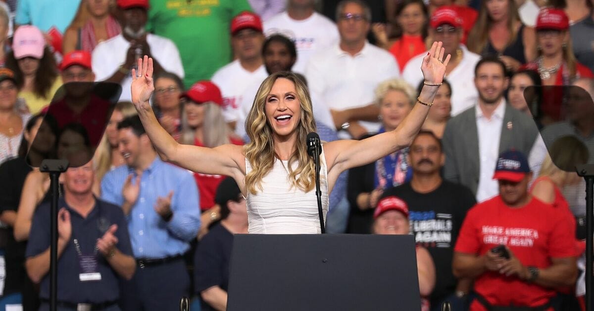 Lara Trump takes to the stage before her father-in-law, President Donald Trump, arrives on stage to announce his candidacy for a second presidential term at the Amway Center on June 18, 2019, in Orlando, Florida.