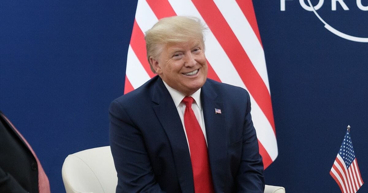 President Donald Trump attends a bilateral meeting with Swiss President Simonetta Sommaruga during the World Economic Forum annual meeting in Davos, Switzerland, on Jan. 21, 2020.