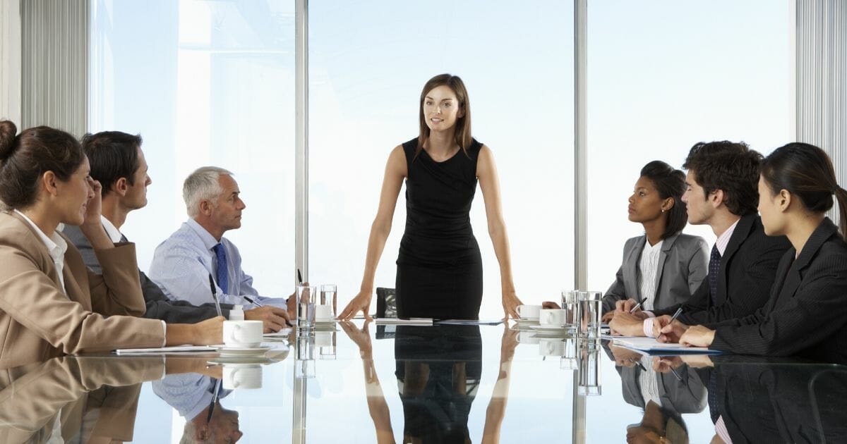 Stock image of a company board meeting.