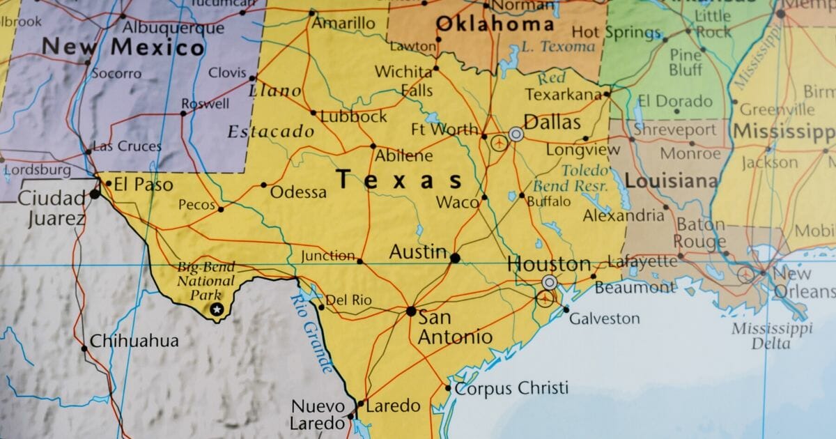 Stock image of a map of Texas.