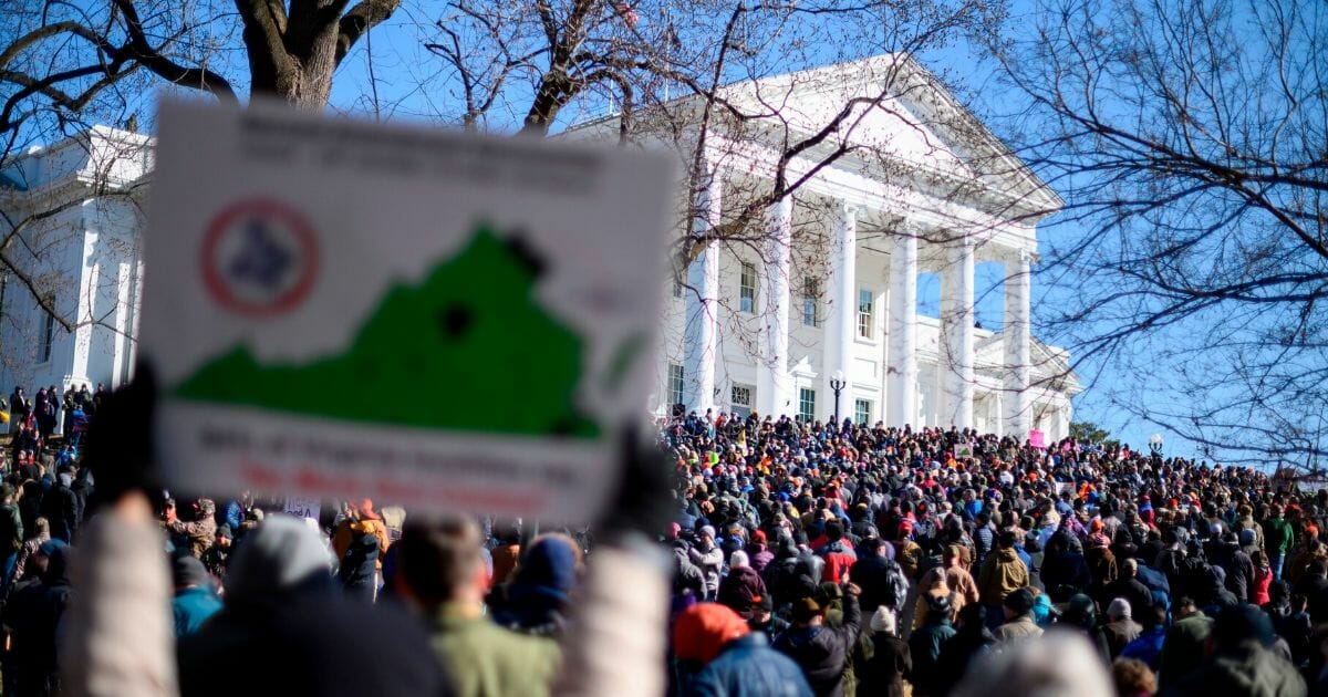 Second Amendment supporters gather in front of the Virginia state Capitol during a rally against gun control in Richmond on Jan. 20, 2020.