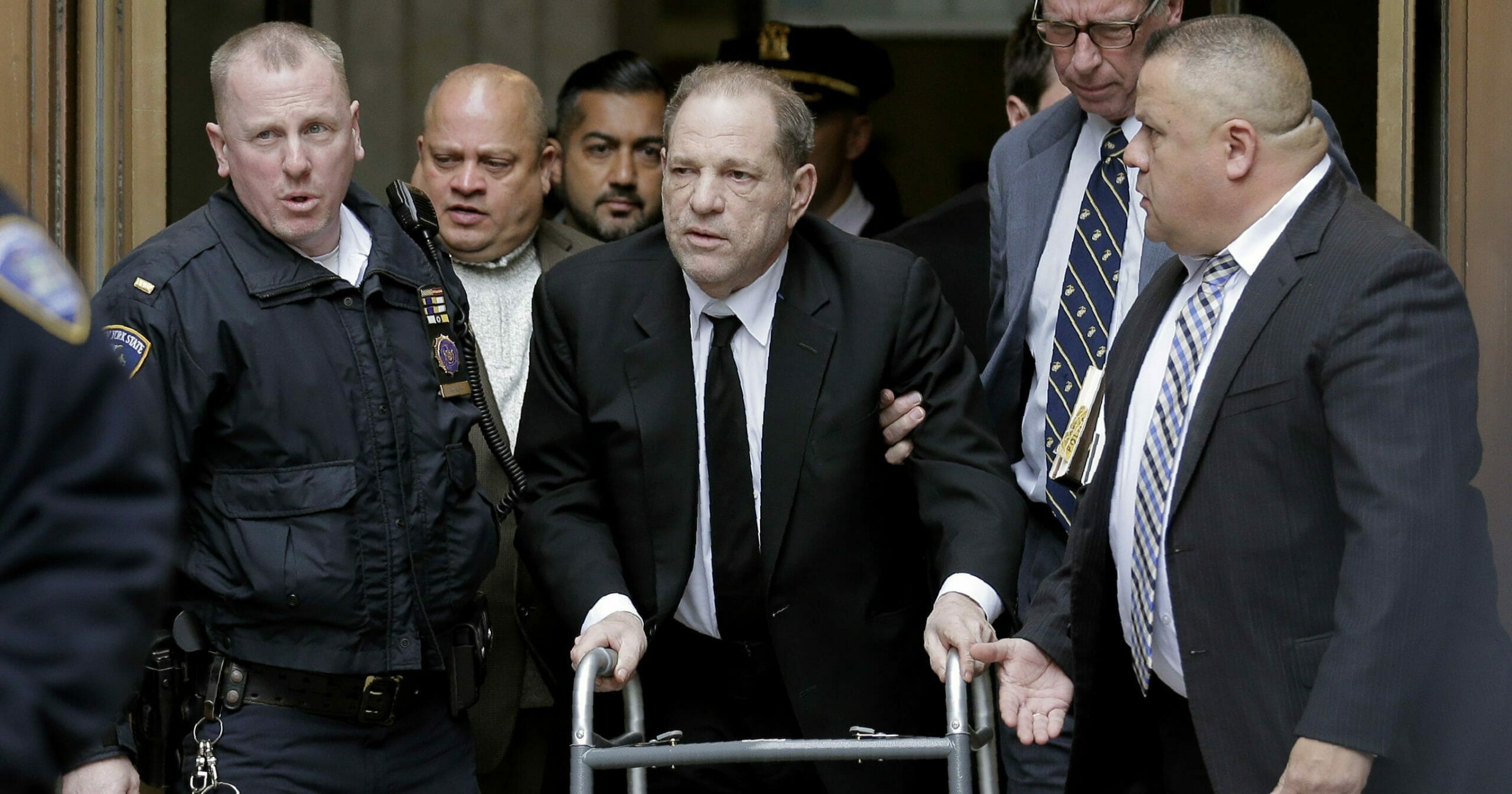 Disgraced movie producer Harvey Weinstein leaves Manhattan Supreme Court in New York on Jan. 6, 2020.