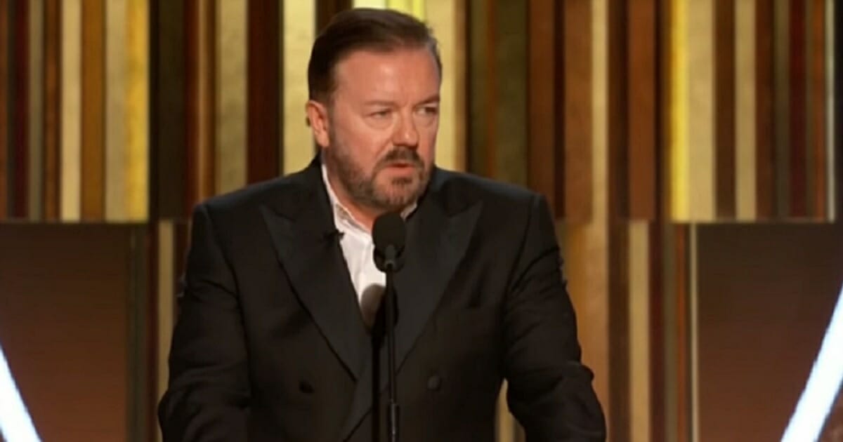 Comedian Ricky Gervais delivers his opening monologue during the Jan. 5 Golden Globes awards.