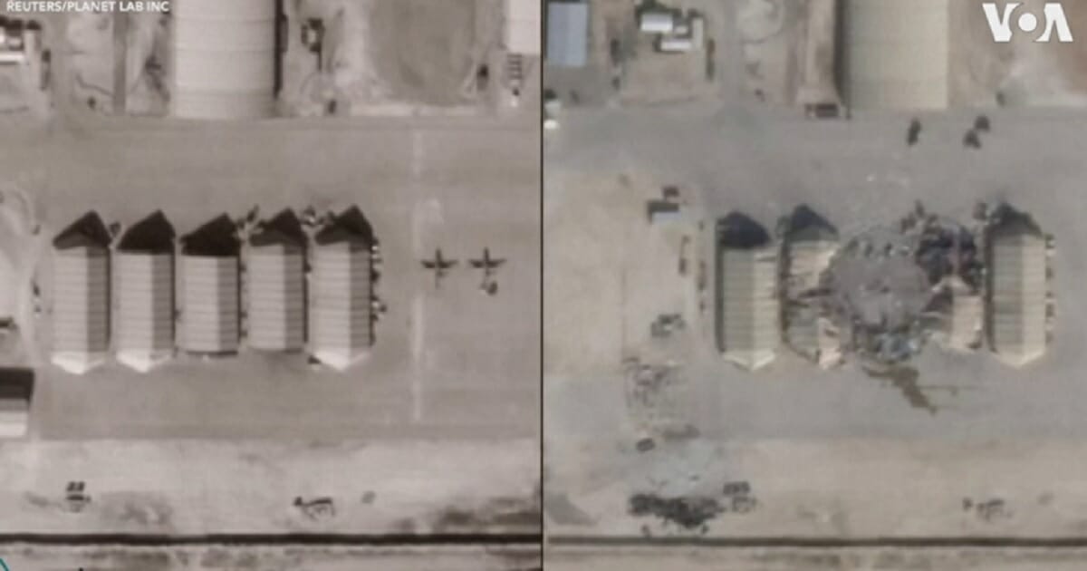 A satellite photo shows the impact of the Iranian missile attack on the al-Asad air base in western Iraq.