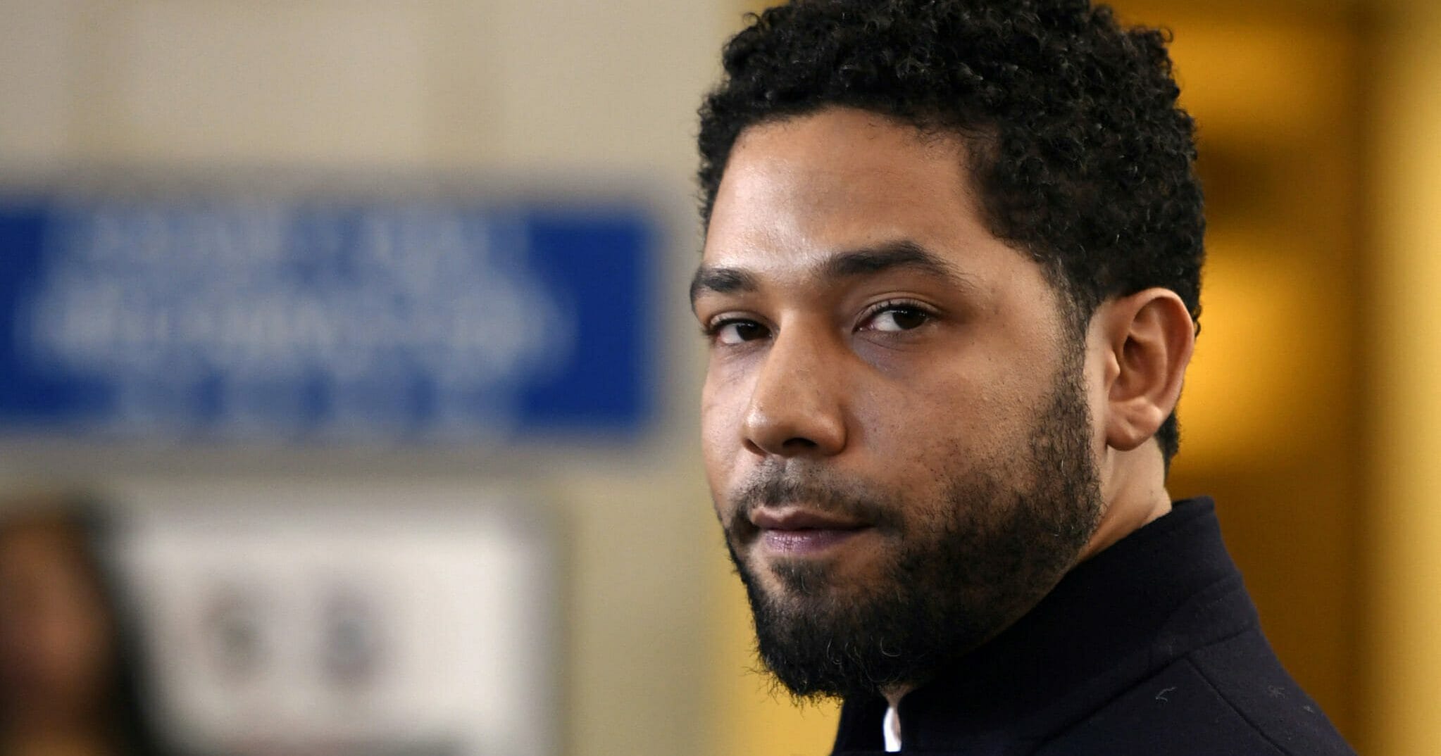Actor Jussie Smollett talks to the media March 26, 2019, before leaving Cook County Court in Chicago.