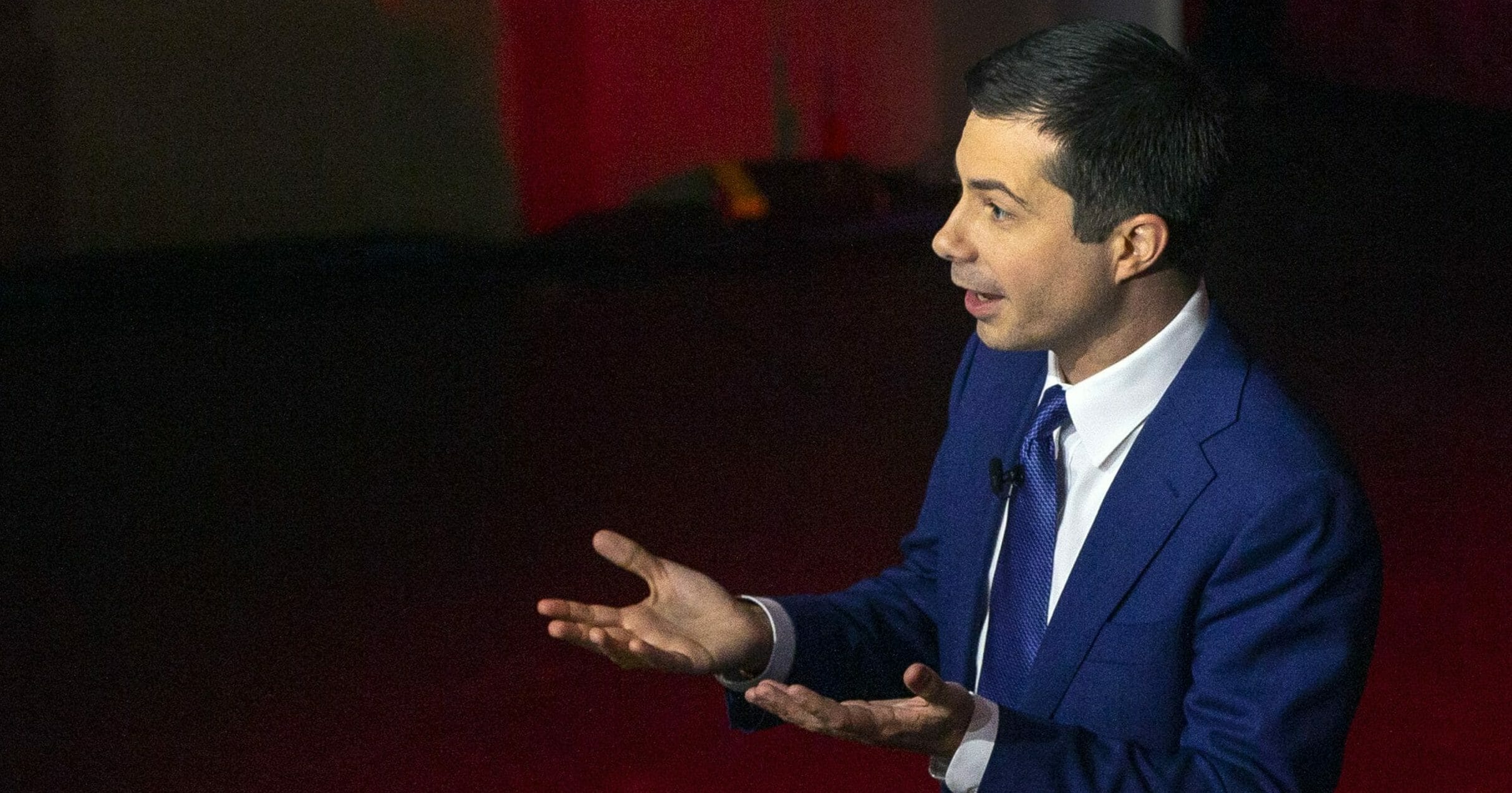 Democratic presidential candidate and former South Bend, Indiana, Mayor Pete Buttigieg takes questions from students at the USC Dornsife Center for the Political Future town hall in Los Angeles on Feb. 20, 2020.