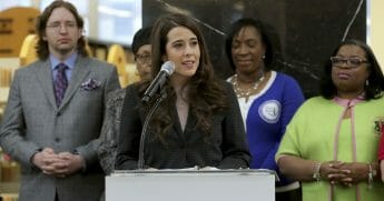 Liz Gilbert, president of the Milwaukee 2020 Host Committee, speaks during a news conference Jan. 30, 2020, providing information for those wishing to volunteer for the 2020 Democratic National Convention.