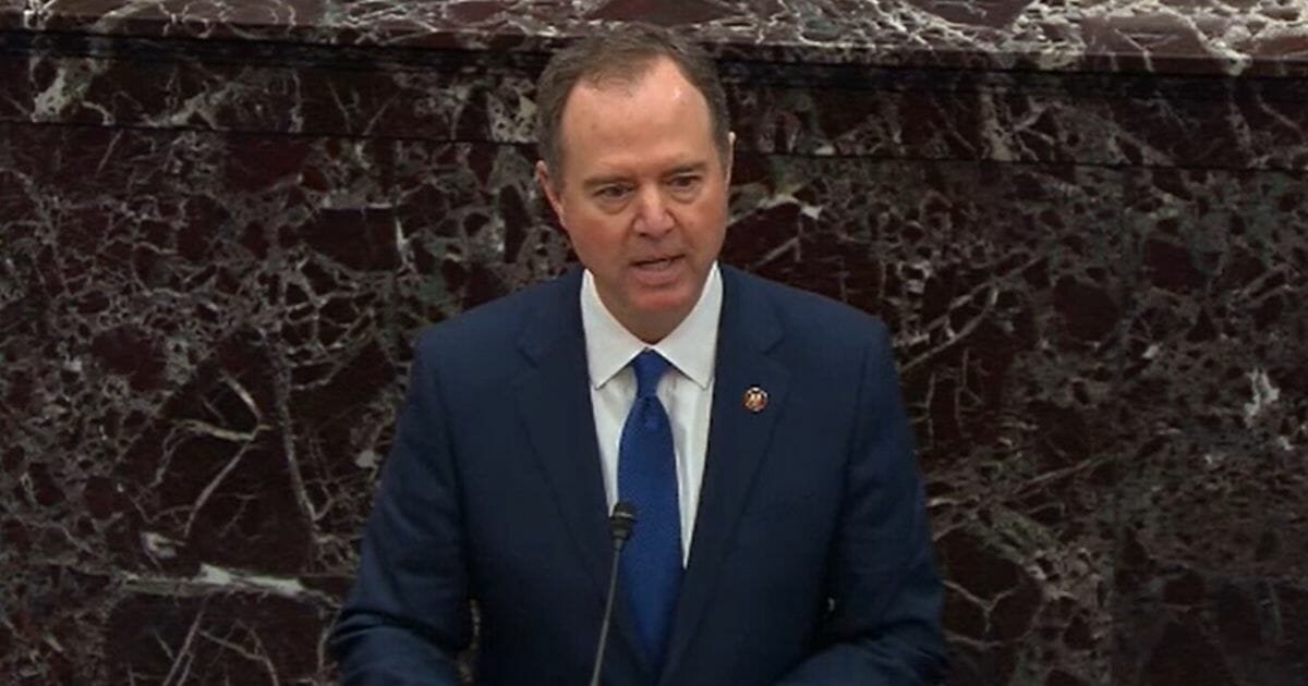 In this screen shot taken from a Senate Television webcast, House manager Rep. Adam Schiff (D-California) speaks during impeachment proceedings against President Donald Trump in the Senate at the U.S. Capitol on Jan. 31, 2020, in Washington, D.C.