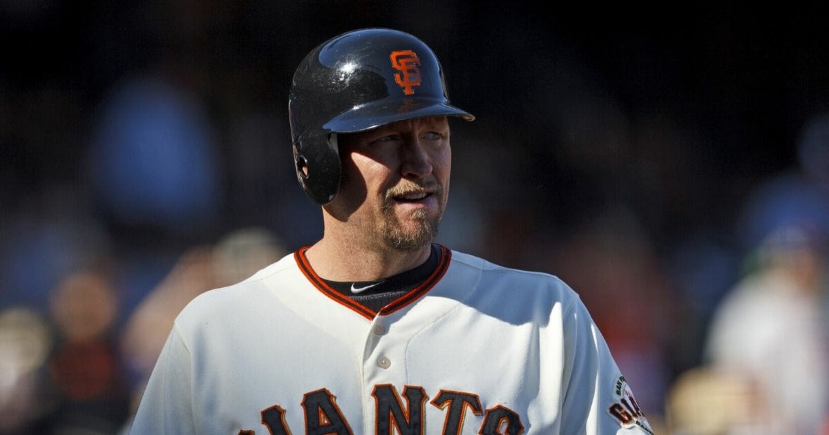 Aubrey Huff #17 of the San Francisco Giants at bat against the San Diego Padres during the ninth inning at AT&T Park on Sept. 23, 2012, in San Francisco, California.