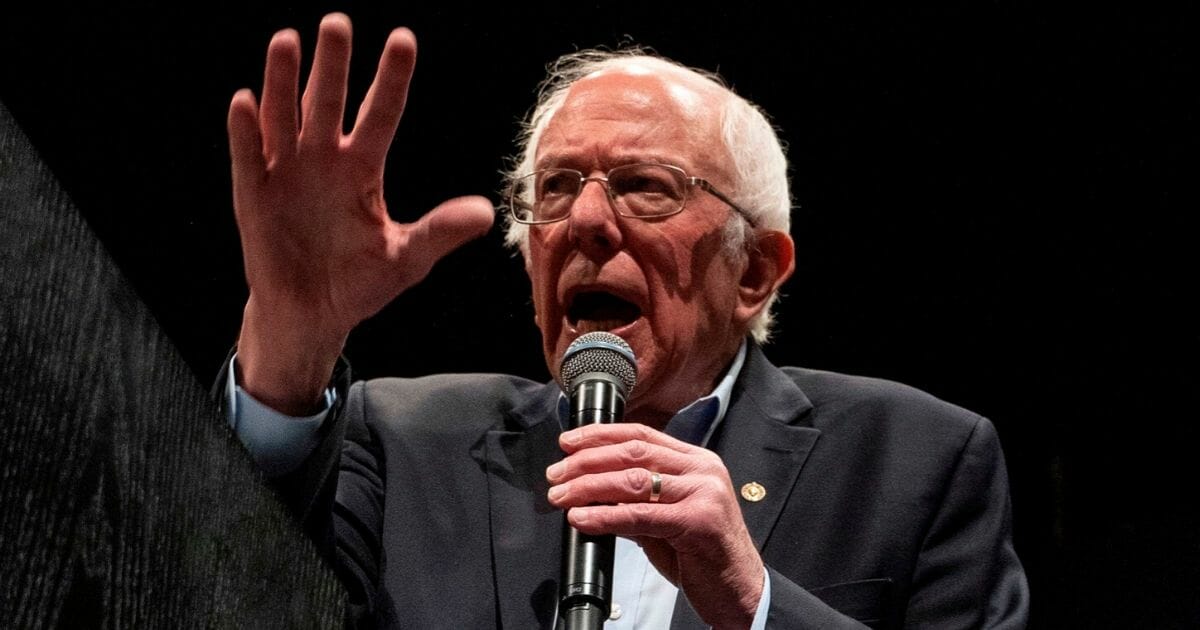 Democratic presidential candidate Sen. Bernie Sanders of Vermont gestures as he speaks during a rally at the Abraham Chavez Theater in El Paso, Texas, on Feb. 22, 2020.