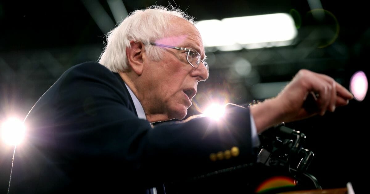 Democratic presidential candidate Sen. Bernie Sanders (I-Vermont) speaks on stage during a primary night event on Feb. 11, 2020, in Manchester, New Hampshire.