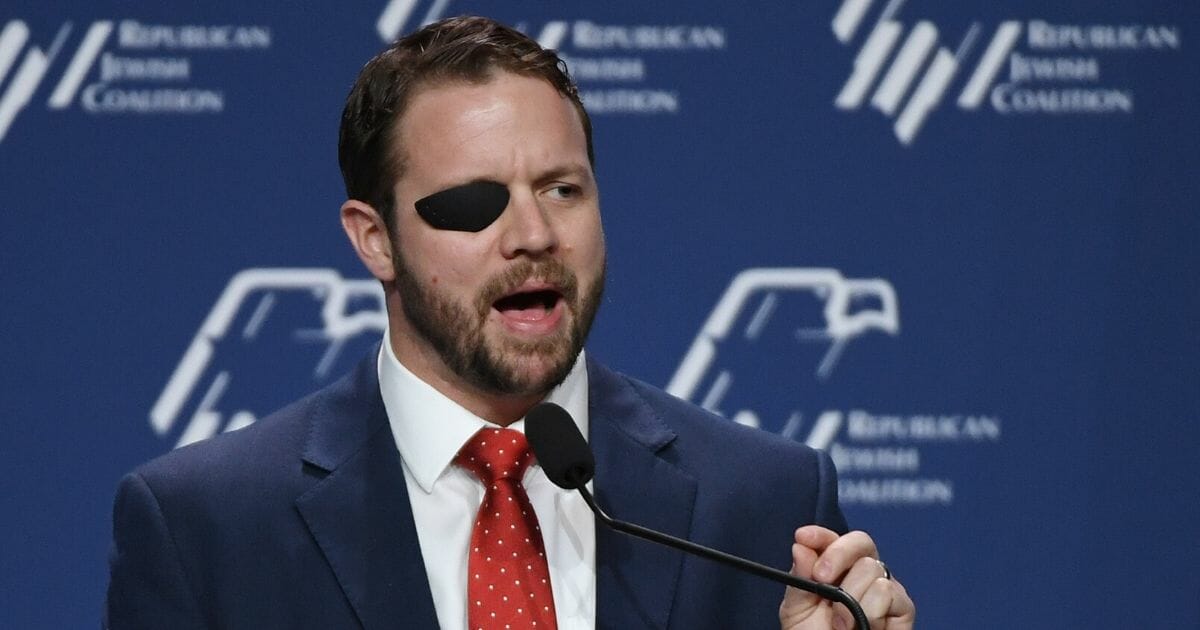 Rep. Dan Crenshaw (R-Texas) speaks at the Republican Jewish Coalition's annual leadership meeting at The Venetian Las Vegas after appearances by President Donald Trump and Vice President Mike Pence on April 6, 2019, in Las Vegas, Nevada.