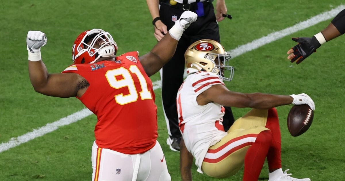 Derrick Nnadi of the Kansas City Chiefs celebrates a tackle against the San Francisco 49ers in Super Bowl LIV on Feb. 2, 2020.