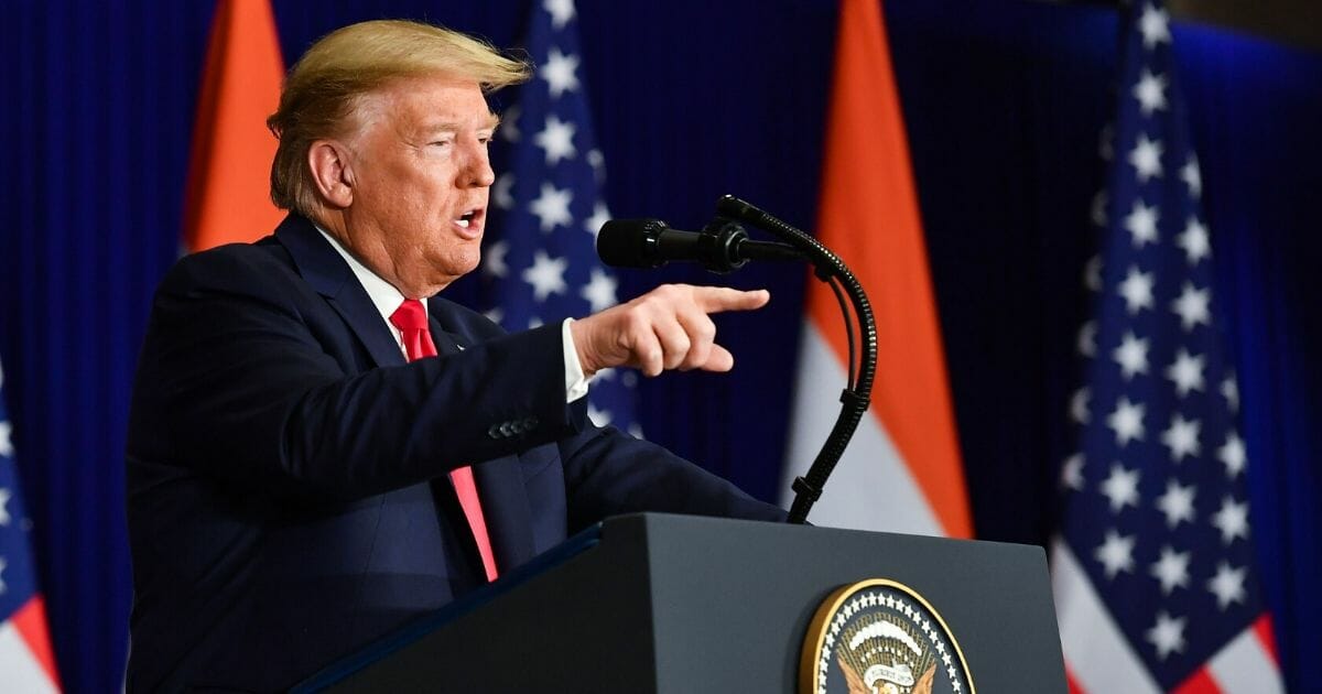President Donald Trump speaks during a news conference in New Delhi on Feb. 25, 2020.