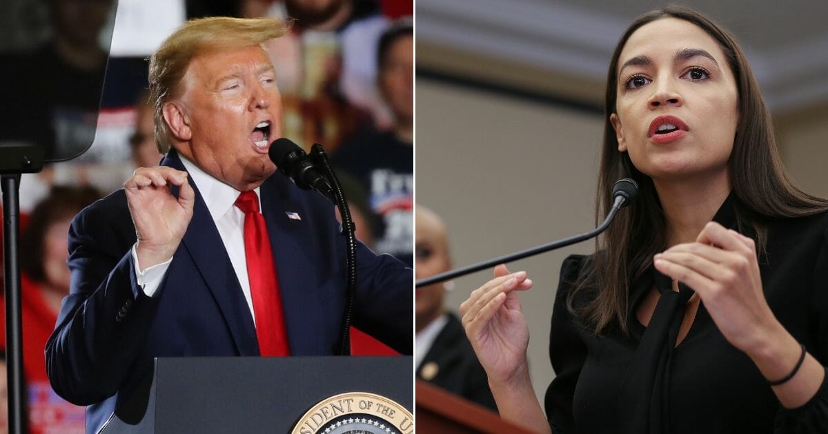 President Donald Trump, left, waded into the  waters of New York state Democratic politics this week and predicted that Democratic Rep. Alexandria Ocasio-Cortez, right, will challenge Senate Minority Leader Chuck Schumer and win.