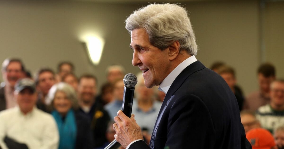 Former Secretary of State John Kerry speaks during a campaign event for Democratic presidential candidate and former Vice President Joe Biden in North Liberty, Iowa, on Feb. 1, 2020.