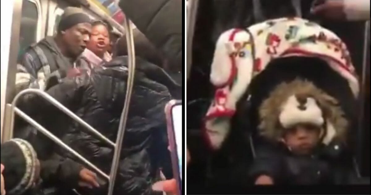 A routine subway ride in Brooklyn turned into a duel between a man and woman who waved knives around not far from where a child sat in a stroller.