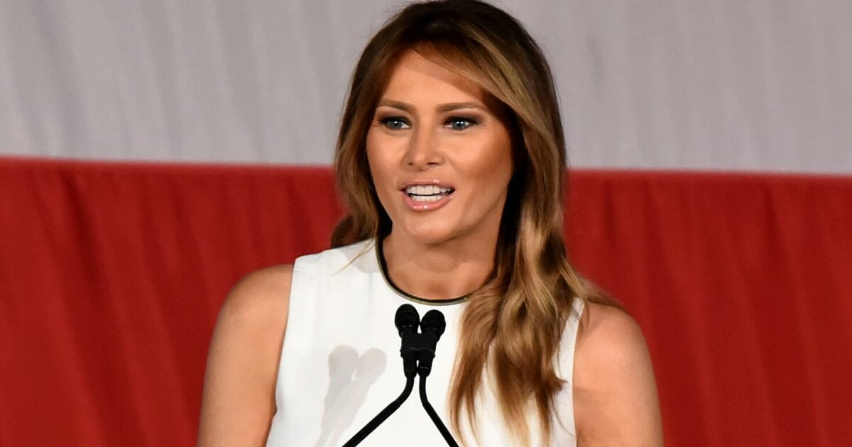 First lady Melania Trump speaks after receiving the "Woman of Distinction" award in Palm Beach, Florida, on Feb. 19, 2020.