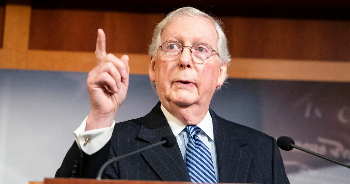 Senate Majority Leader Mitch McConnell (R-Kentucky) holds a news conference in February in Washington, D.C.
