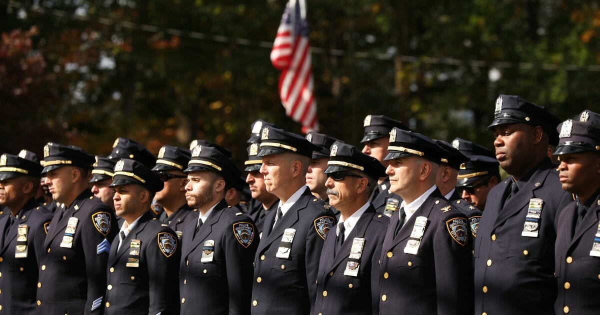 Hundreds of police officers gather in Monroe, New York, on Oct, 4, 2019, for the funeral of NYPD Officer Brian Mulkeen, who was killed in the line of duty.