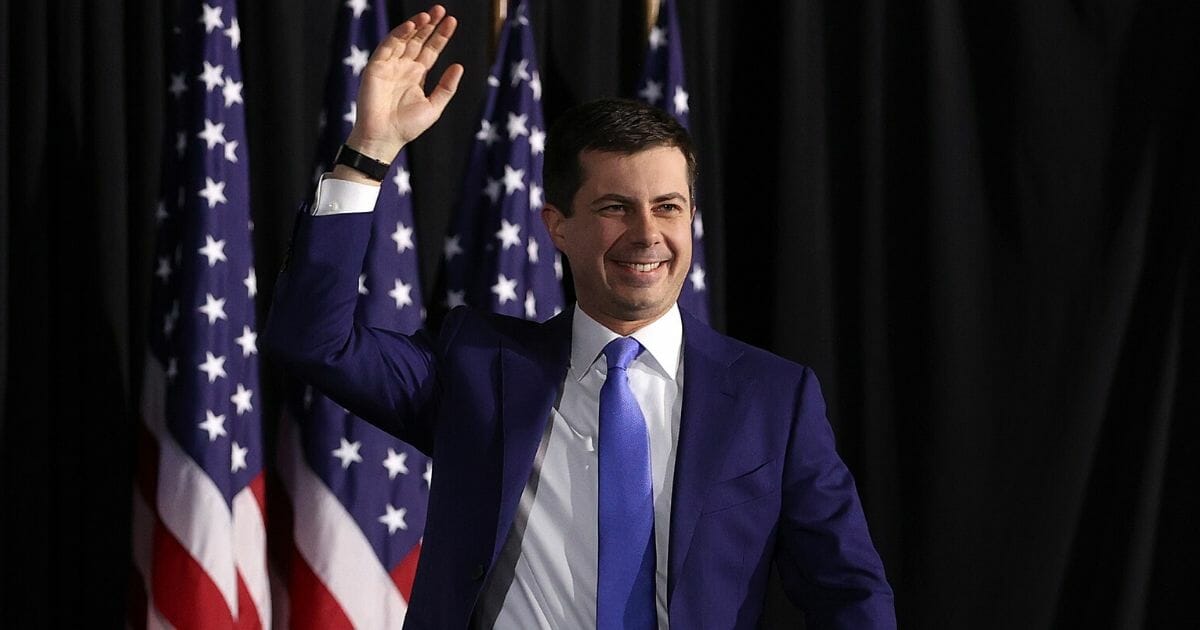 Democratic presidential candidate and former South Bend, Indiana, Mayor Pete Buttigieg arrives at an Iowa caucuses watch party at Drake University in Des Moines on Feb. 3, 2020.