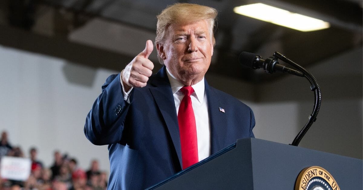 President Donald Trump gives a thumbs up during a rally at the Wildwoods Convention Center in New Jersey on Jan. 28, 2020.