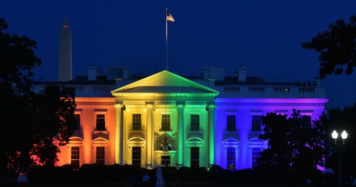 The White House is lightened in the rainbow colors in Washington on June 26. 2015.