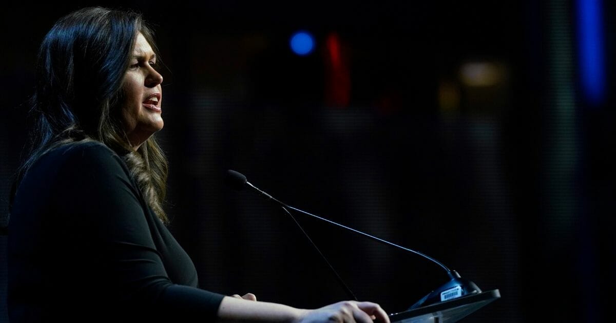 Former White House press secretary Sarah Sanders speaks at the Ronald Reagan Building in Washington on Jan. 23, 2020.