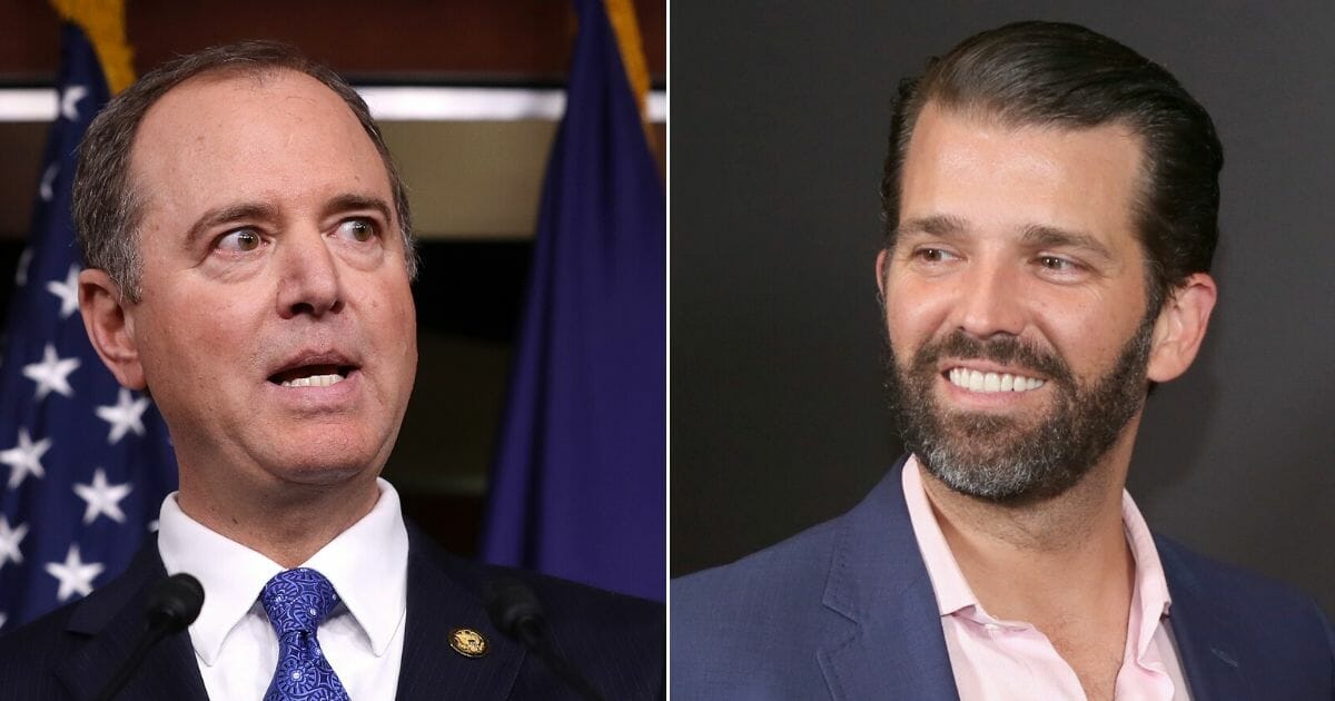 Donald Trump Jr., right, the president's eldest son, and House Intelligence Committee Chairman Adam Schiff, D-California, left.
