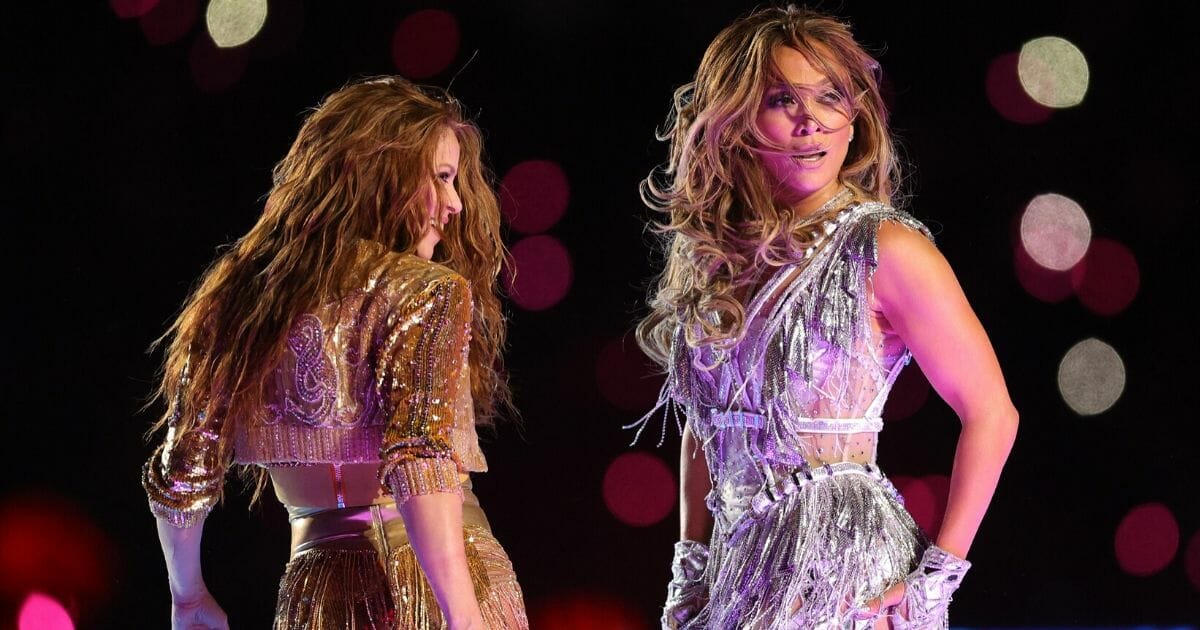 Singers Shakira, left, and Jennifer Lopez perform during the Pepsi Super Bowl LIV Halftime Show at Hard Rock Stadium in Miami Gardens, Florida, on Feb. 02, 2020.
