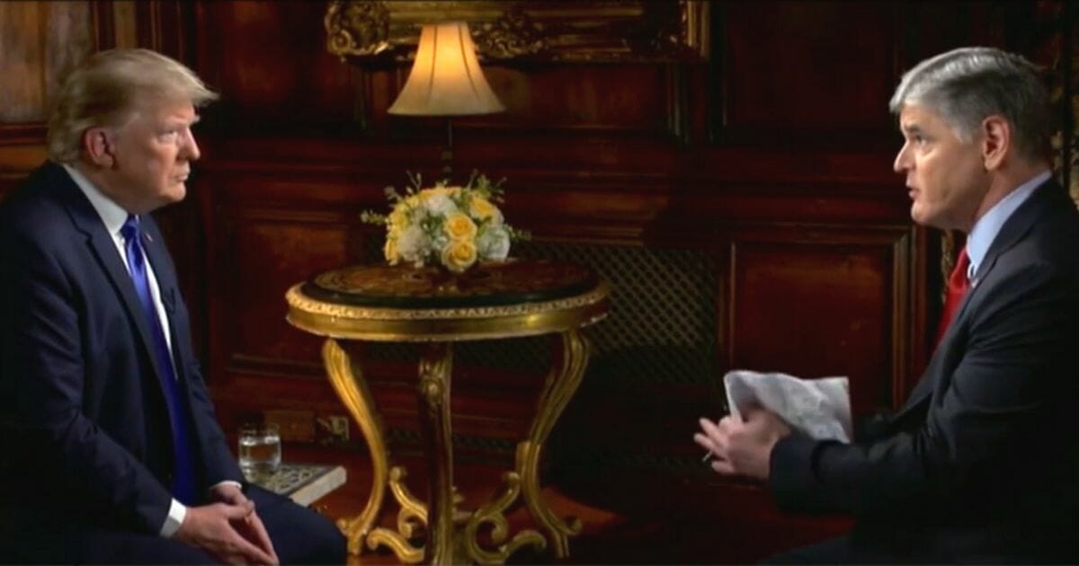 Fox News host Sean Hannity interviews President Donald Trump before Super Bowl LIV.