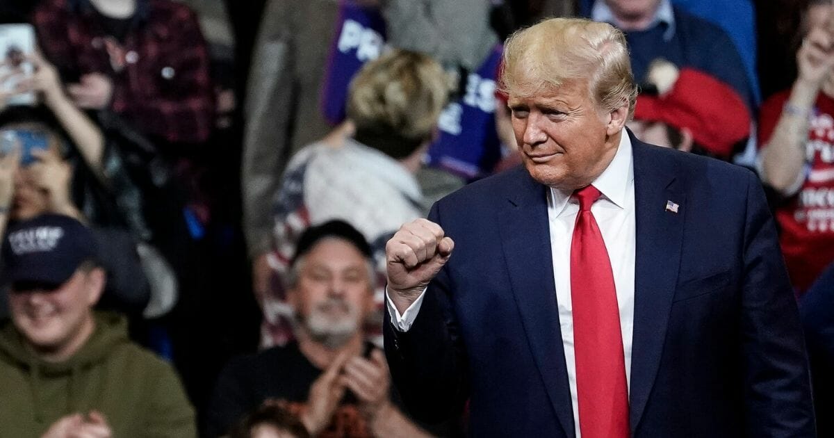 President Donald Trump arrives for a "Keep America Great" rally at Southern New Hampshire University Arena in Manchester, New Hampshire, on Feb. 10, 2020.