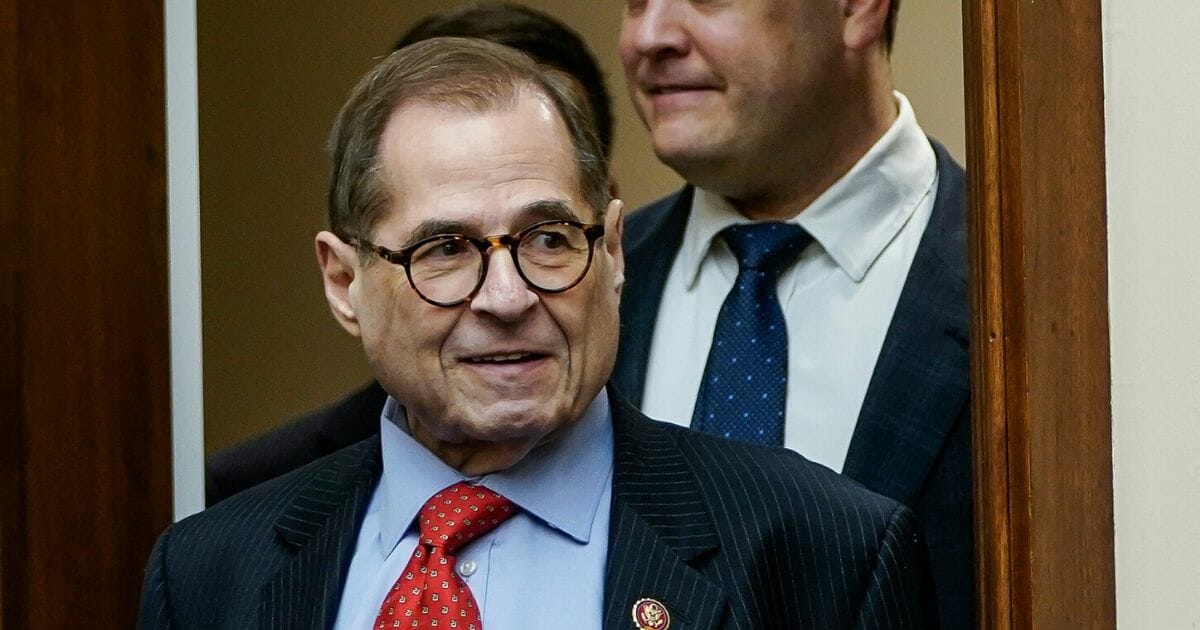Rep. Jerry Nadler (D-New York), left, speaks during a news conference after day five of the Senate impeachment trial against President Donald Trump at the U.S. Capitol on Jan. 25, 2020, in Washington, D.C.