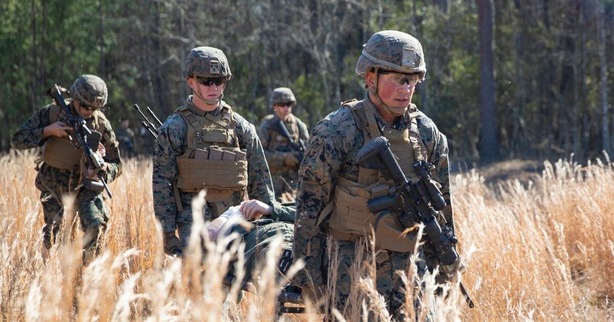 U.S. Marines conduct a training exercise at Camp Lejeune, North Carolina, on Jan. 30, 2020.