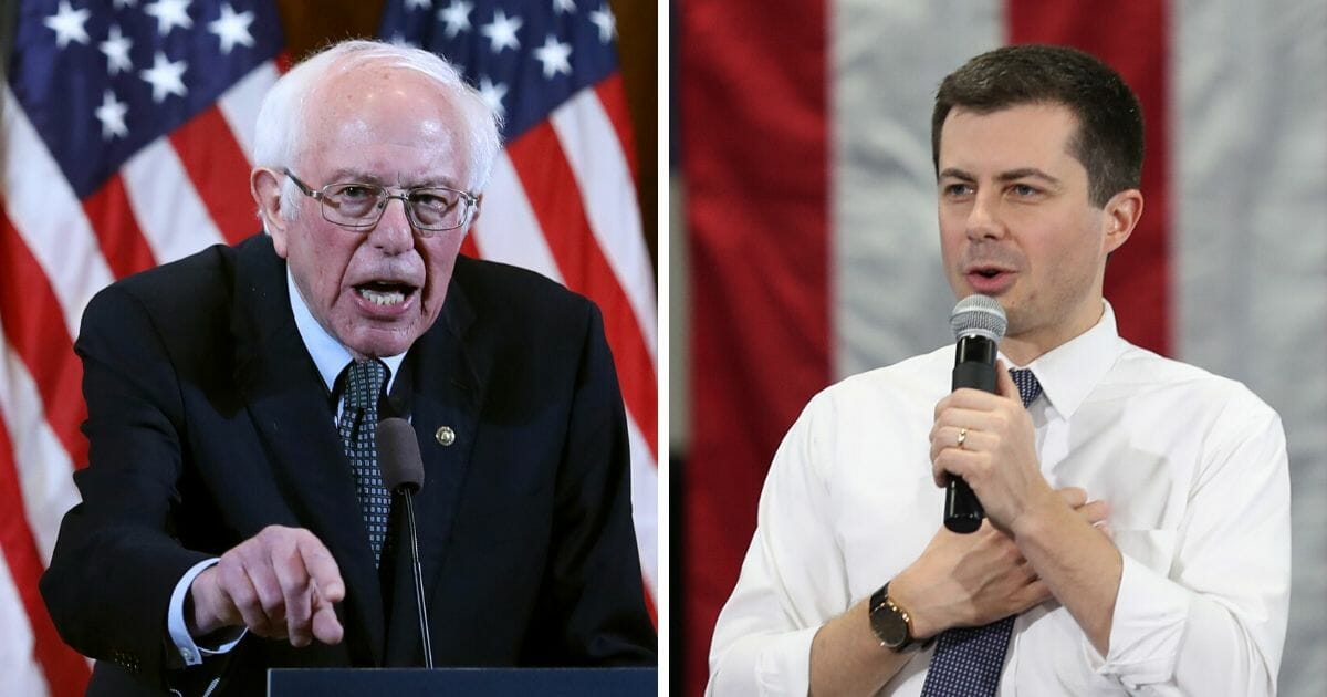 Vermont Sen. Bernie Sanders, left; and former South Bend, Indiana, Mayor Pete Buttigieg, right.