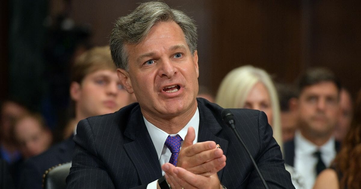Now-FBI Director Christopher Wray testifies before the Senate Judiciary Committee considering his nomination to the FBI's top job during a July 2017 hearing.