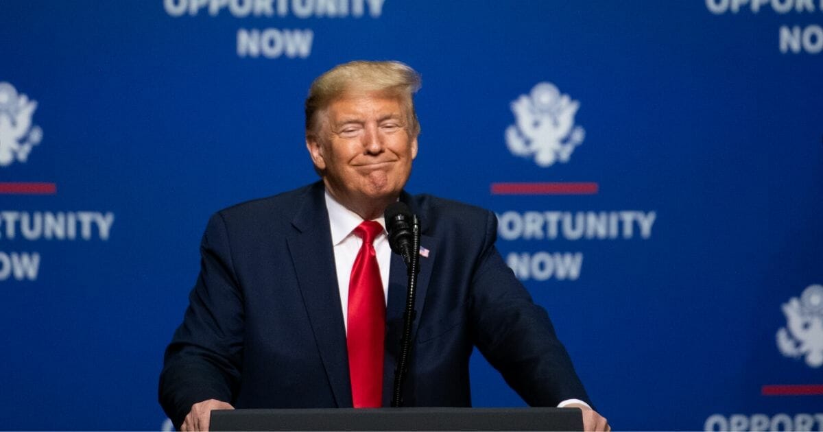 President Donald Trump addresses the crowd during the Opportunity Now summit at Central Piedmont Community College on Feb. 7, 2020, in Charlotte, North Carolina.