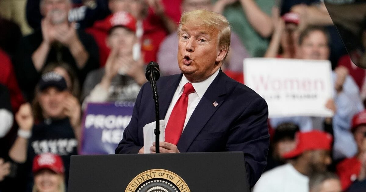President Donald Trump speaks at a rally at the Southern New Hampshire University Arena on Feb. 10, 2020, in Manchester, New Hampshire.