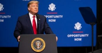 President Donald Trump addresses the crowd during the Opportunity Now summit at Central Piedmont Community College on Feb. 7, 2020 in Charlotte, North Carolina.