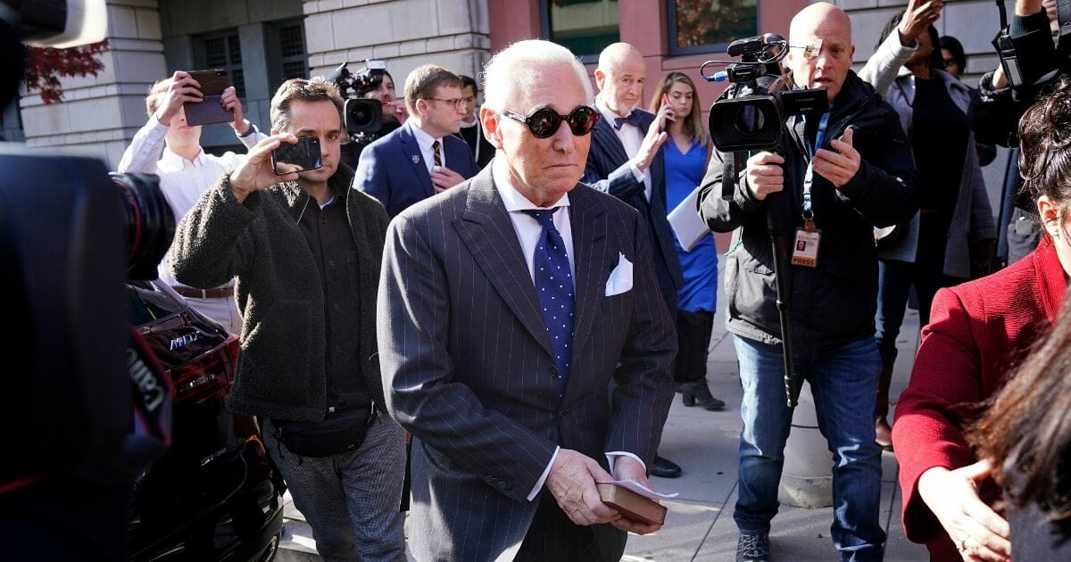 Roger Stone, a former adviser to President Donald Trump, leaves the E. Barrett Prettyman United States Courthouse after being found guilty of obstructing a congressional investigation into Russia’s interference in the 2016 election on Nov. 15, 2019, in Washington, D.C.