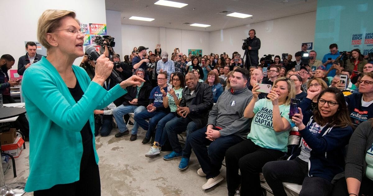 Massachusetts Sen. Elizabeth Warren addresses supporters during a visit to her field office in Las Vegas on Thursday, two days before Warren's disappointing, fourth-place finish in the Nevada caucuses.