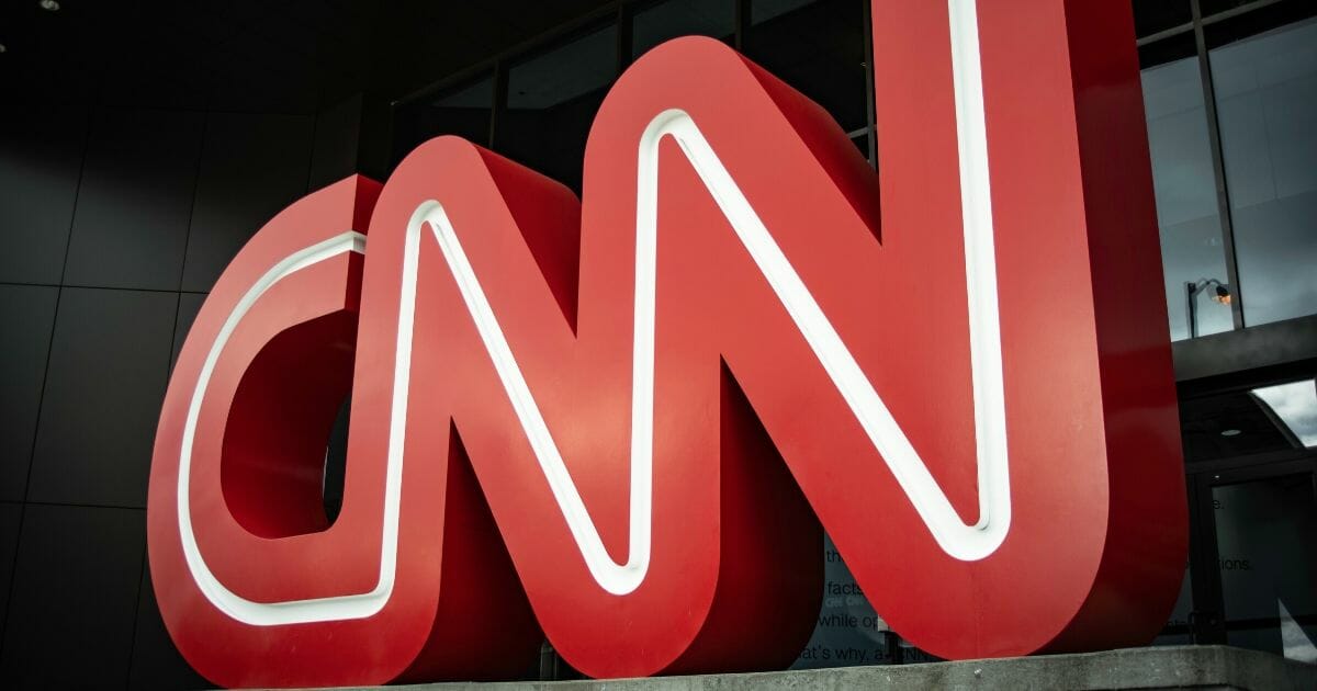 A large CNN logo at the network's headquarters in Atlanta.