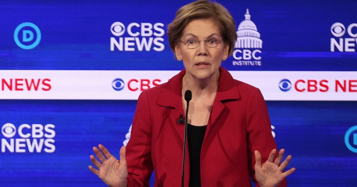 Massachusetts Sen. Elizabeth Warren speaks during Tuesday night's Democratic debat in Charleston, South Carolina.