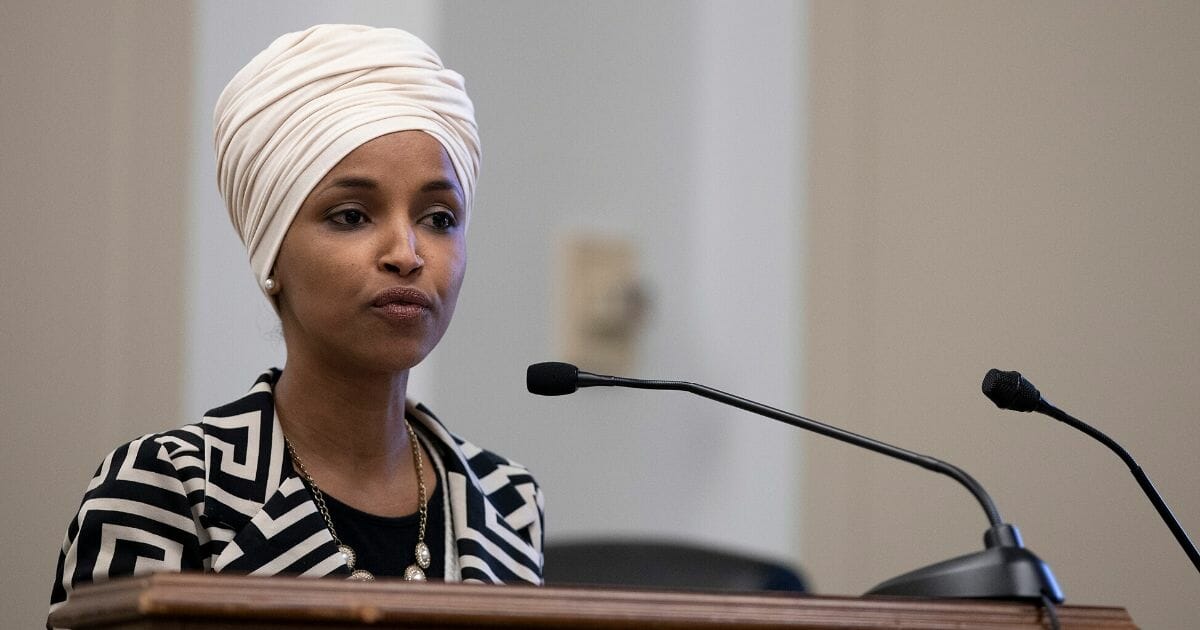 Rep. Ilhan Oma speaks at a Feb. 12 "Pathway To Peace" panel in Washington.