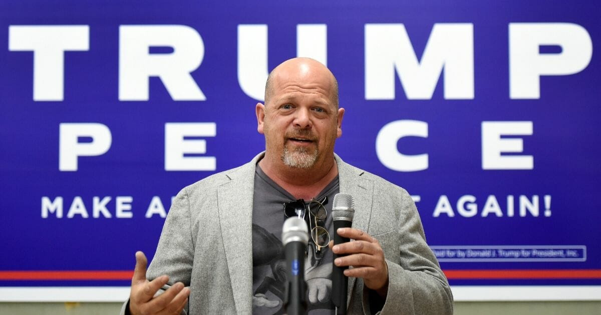 Television personality Rick Harrison from History's "Pawn Stars" television series speaks at a get-out-the-vote rally for Republican presidential nominee Donald Trump at Ahern Manufacturing on Nov. 3, 2016, in Las Vegas.