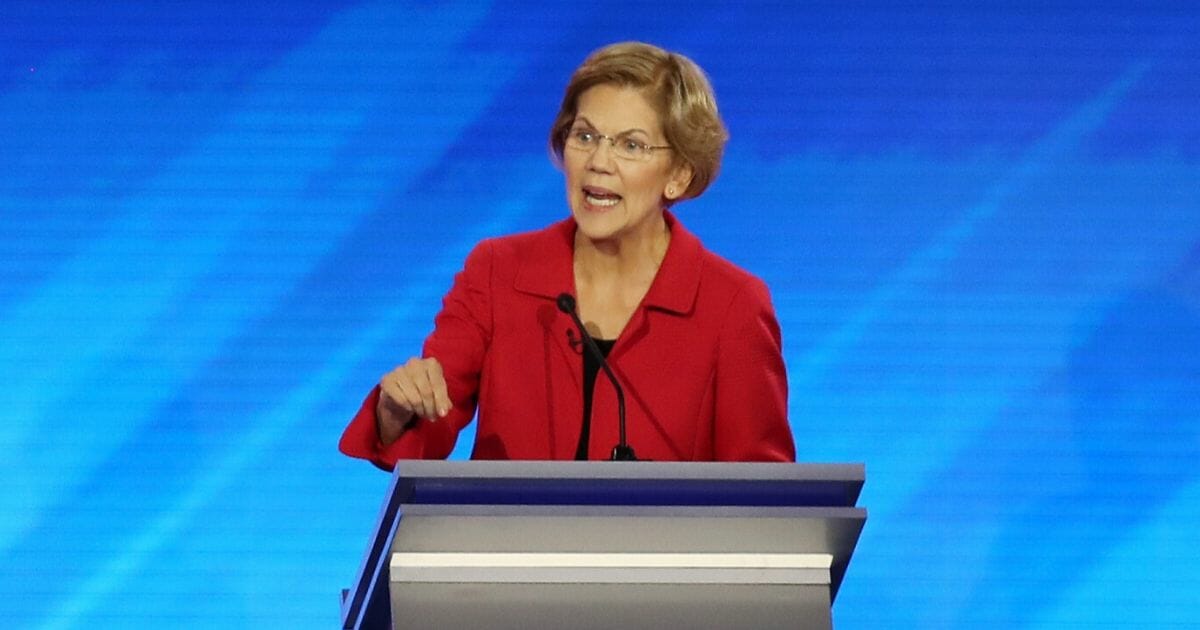 Massachusetts Sen. Elizabeth Warren speaks at the Democratic presidential primary debate in the Sullivan Arena at St. Anselm College on Feb. 7, 2020, in Manchester, New Hampshire.
