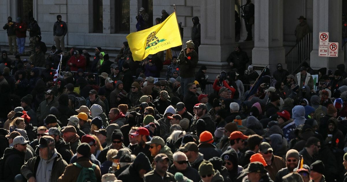 Thousands of gun rights advocates gather near the state Capitol in Richmond, Virginia, for a rally Jan. 20, 2020.