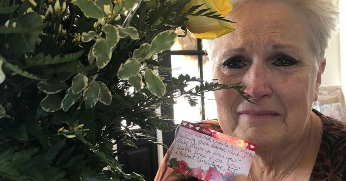 A grieving Arizona woman was moved to tears after receiving a bouquet of roses for Valentine's Day from her husband who died last year.