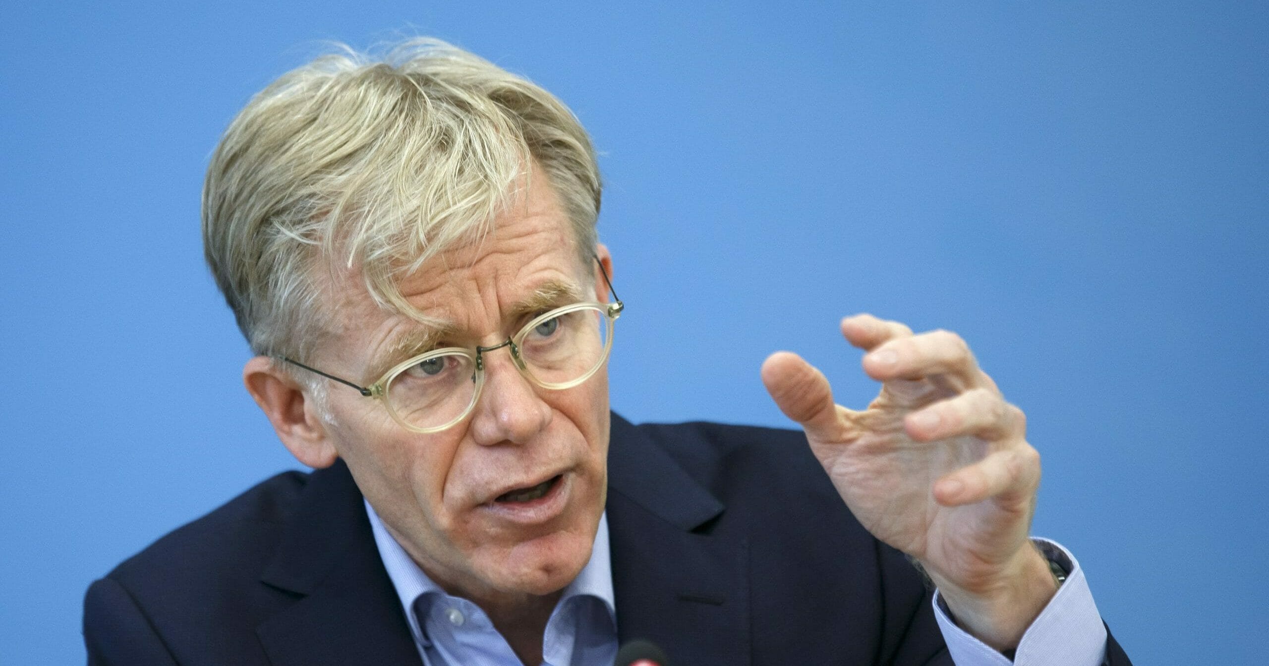 Bruce Aylward, the World Health Organization envoy who led a team of scientists just back from China, speaks to the media about COVID-19 during a news conference at the World Health Organization in Geneva on Feb. 25, 2020.