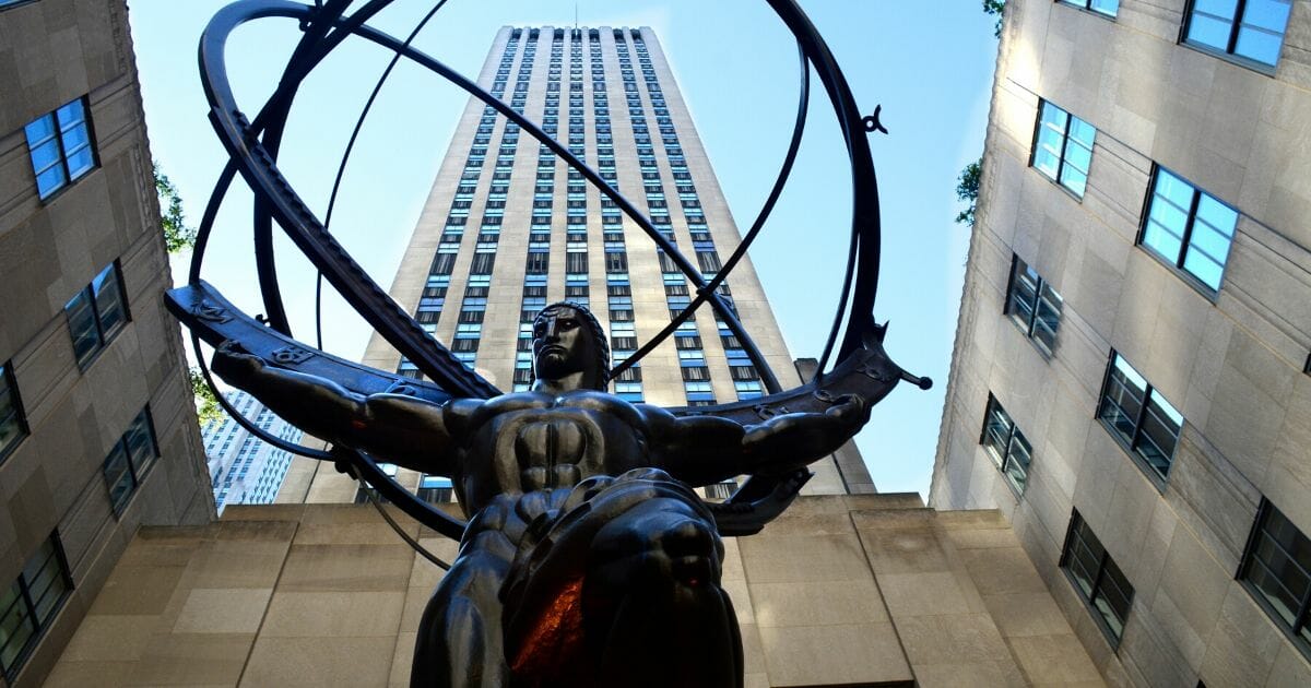 A bronze statue of Atlas, made in 1937 by Lee Lawrie and Rene Chambellan, is among the Art Deco artworks at New York City's Rockefeller Center.